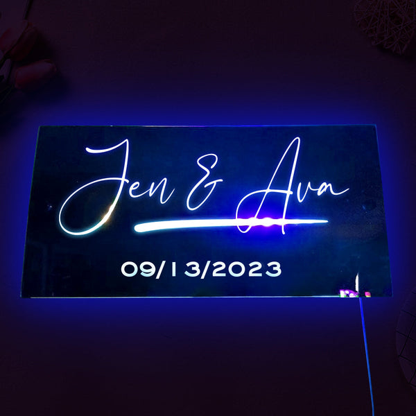 Personalized Text Name Date Mirror Custom Name Sign for Wall Art - Light Up Colorful Mirror Anniversary Birthday Gifts