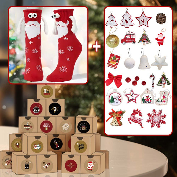 Christmas Countdown Calendar Gift Box - 23 Christmas Ornaments + 1 Magnetic Socks/Christmas Socking