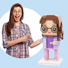 Fully Body Customizable 1 Person Custom Brick Figures Small Particle Block Toy Women's Plaid Shirt