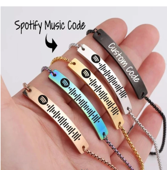 Spotify Code Music Bracelet Stainless Steel Custom Bracelet Silver