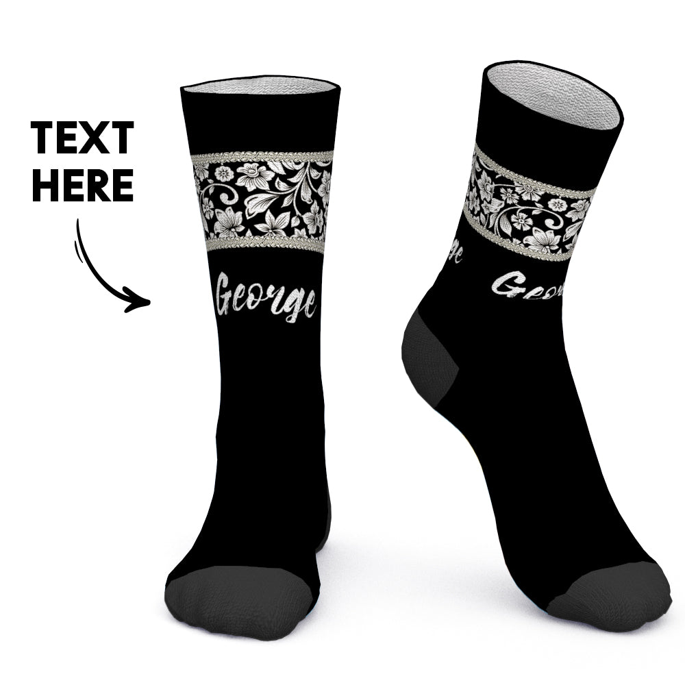Custom Socks Personalized Socks with Text White flowers