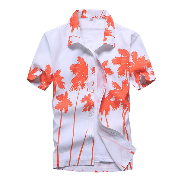 Hawaiian Shirts Print Leaves White Aloha Beach Shirts For Men