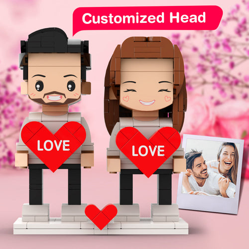Holding Heart Round Face Couple's Matching Valentine's Day Gift Brick Figures Personalized Couples Brick Figures Small Particle Block Gift For Lovers