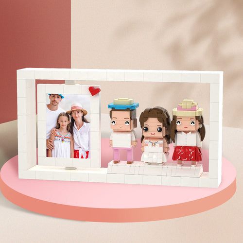 Gifts for Family Full Body Customizable 3 People Custom Brick Figures Photo Frame Small Particle Block