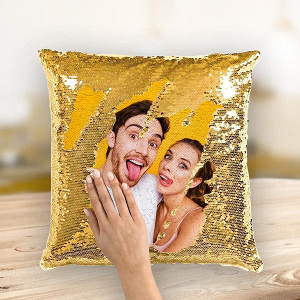 Couple Photo Personalized Magic Sequins Pillow Multicolor Shiny 15.75*15.75