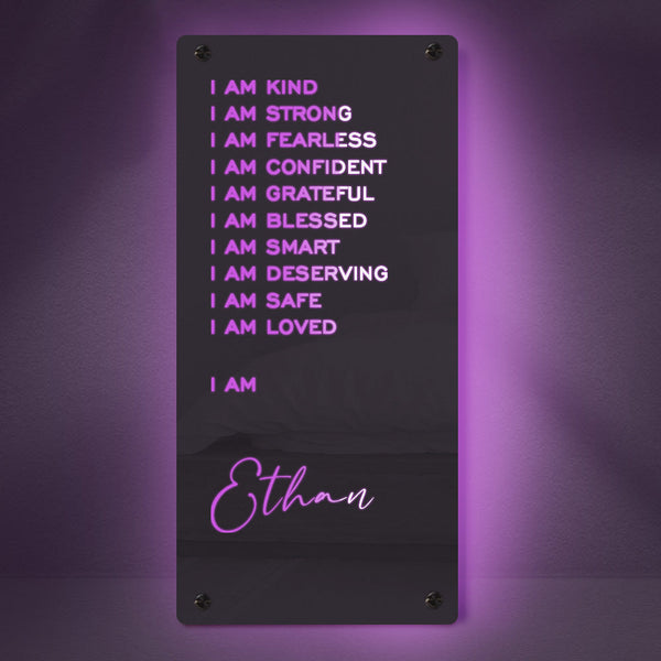Affirmations Mirror - I Am Mirror Light Colorful Bedroom Lamp Custom Name Sign for Wall Art  Mother's Day Anniversary Birthday Gifts