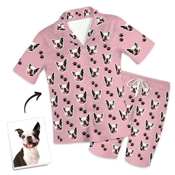 Custom Dog Photo Short Pajama Pants, Nightwear, Sleepwear, Footprints