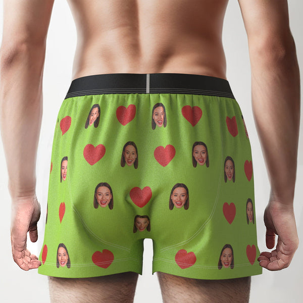 Custom Face Red Heart Design Boxer Shorts with Personalized Text on the Waistband Personalized Underwear for Him - SantaSocks