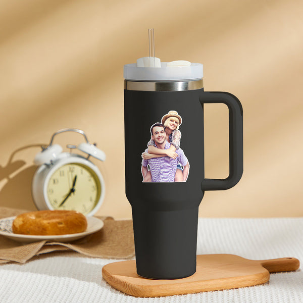 Personalized Photo Insulated Mug With Handle And Straw Stainless Steel Cup For Car Home