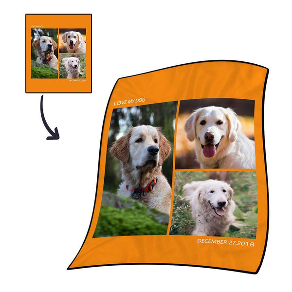 Personalized Photo Blanket Fleece with Text - 3 Photos