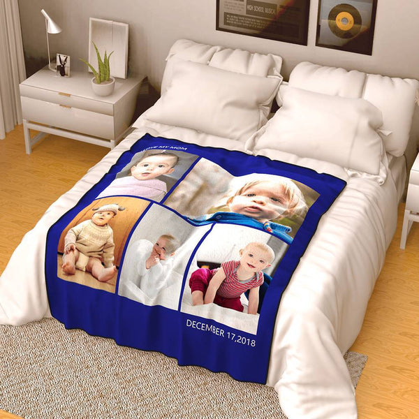 Christmas Gift Personalized Photo Blanket Fleece with Text - 5 Photos