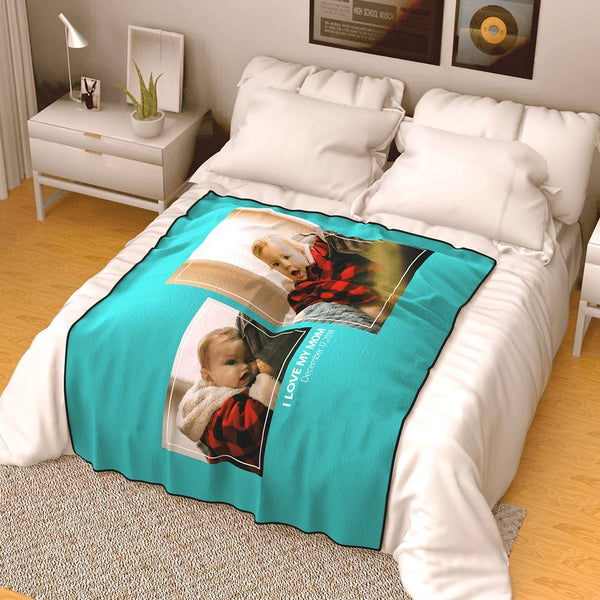 Personalized Family Photo Fleece Blanket with Text - 2 Photos