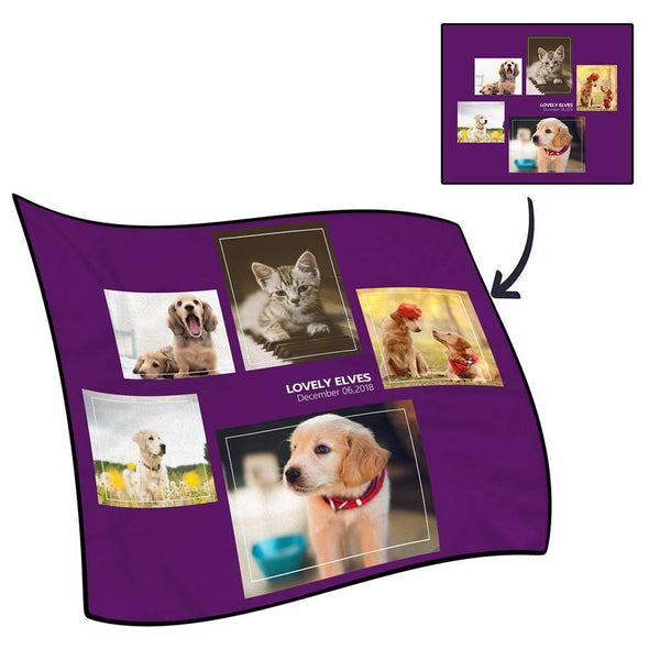 Personalized Family Photo Fleece Blanket with Text - 5 Photos