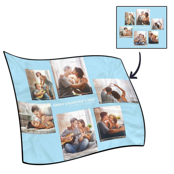 Personalized Family Photo Fleece Blanket with Text - 6 Photos