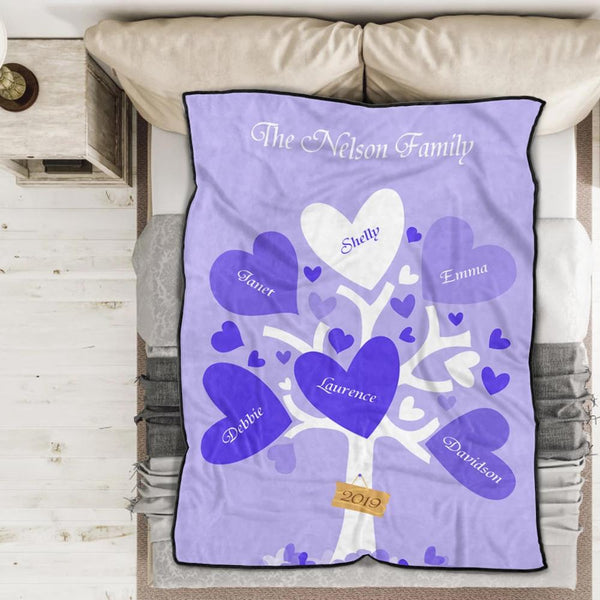Personalized 5 Names Blanket - Fleece Blanket Love Family Tree