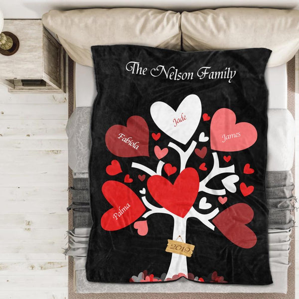 Personalized 4 Names Blanket - Fleece Blanket Love Family Tree