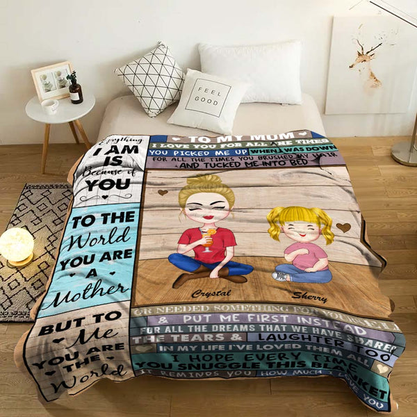 Personalised Mother Blanket Custom Cartoon Clipart Mom and Kids To My Mom