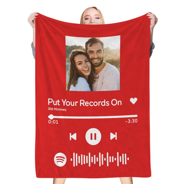 Scannable Spotify Music Code Blanket Personalized Photo Blanket Red