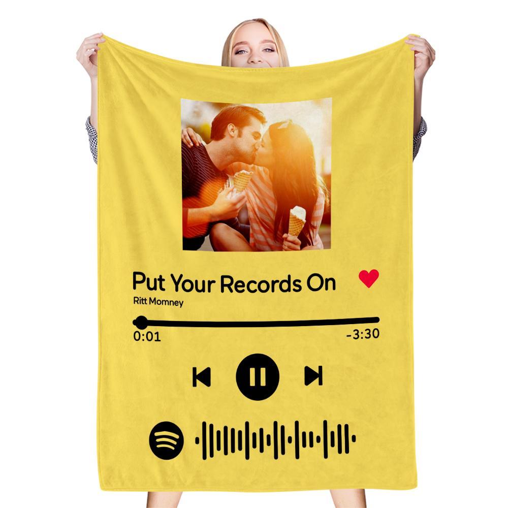 Scannable Spotify Music Code Blanket Personalized Photo Blanket Yellow
