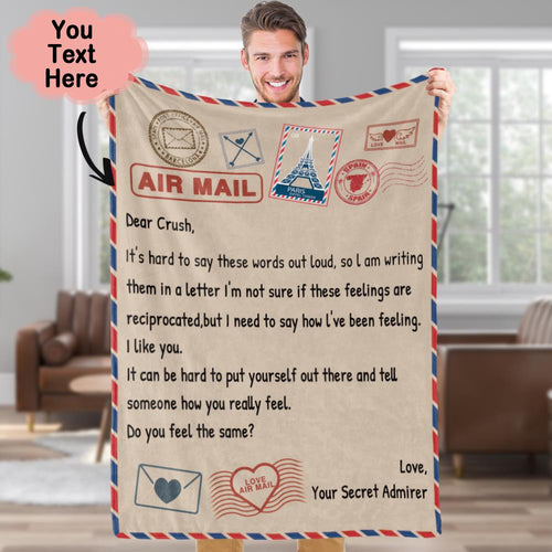 Custom Blanket Personalized Air Mail Blanket with Text Put Your Own Message Letter Text on Your Blanket
