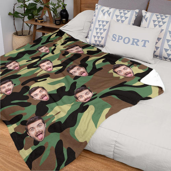 Custom Blanket Personalized Photo Camouflage Blanket For Lover - Dark Green