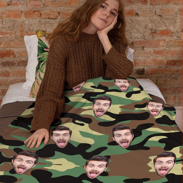 Custom Blanket Personalized Photo Camouflage Blanket For Lover - Dark Green