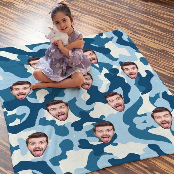 Custom Blanket Personalized Photo Camouflage Blanket For Lover - Royal Blue