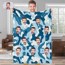 Custom Blanket Personalized Photo Camouflage Blanket For Lover - Royal Blue
