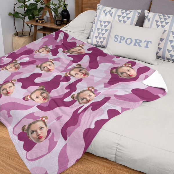Custom Blanket Personalized Photo Camouflage Blanket For Lover - Dark Orchid