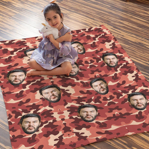 Custom Blanket Personalized Photo Camouflage Blanket For Lover - Light Coral