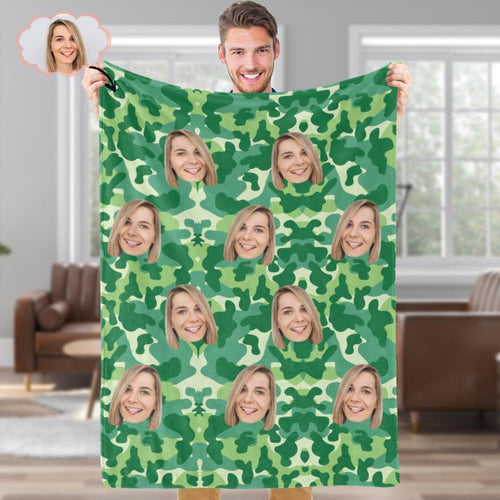 Custom Blanket Personalized Photo Camouflage Blanket For Lover - Sea Green