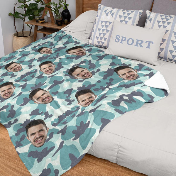Custom Blanket Personalized Photo Camouflage Blanket For Lover - Turquoise