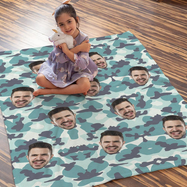 Custom Blanket Personalized Photo Camouflage Blanket For Lover - Turquoise