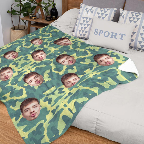 Custom Blanket Personalized Photo Camouflage Blanket For Lover - Light Green