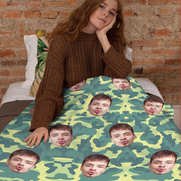 Custom Blanket Personalized Photo Camouflage Blanket For Lover - Light Green