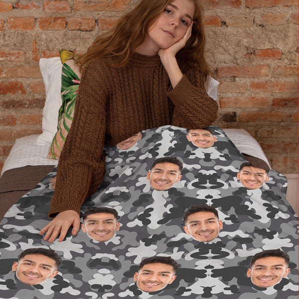 Custom Blanket Personalized Photo Camouflage Blanket For Lover - Dark Grey