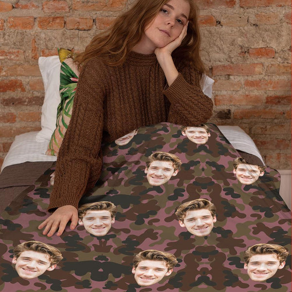 Custom Blanket Personalized Photo Camouflage Blanket For Lover - Dark Red