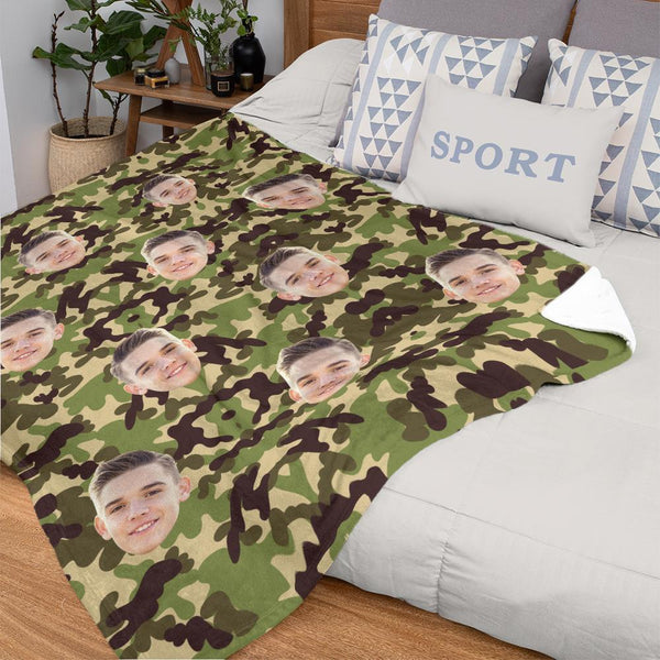 Custom Blanket Personalized Photo Camouflage Blanket For Lover - Olive Drab