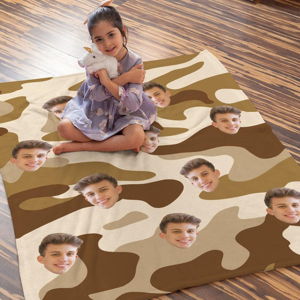 Custom Blanket Personalized Photo Camouflage Blanket For Lover - Wheat
