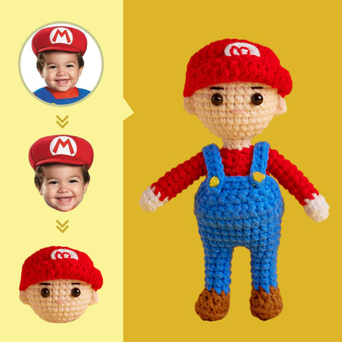 Custom Face Crochet Doll Personalized Gifts Handwoven Mini Dolls - Mario
