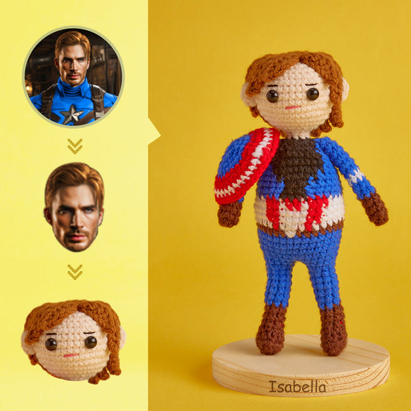 Custom Face Crochet Doll Personalized Gifts Handwoven Mini Dolls - Captain America