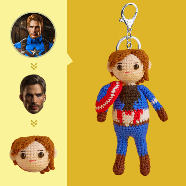 Custom Face Crochet Doll Personalized Gifts Handwoven Mini Dolls - Captain America