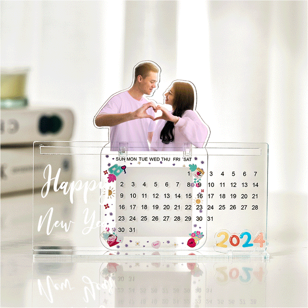 Custom Photo Acrylic Perpetual Calendar with Hand Writing Message - SantaSocks