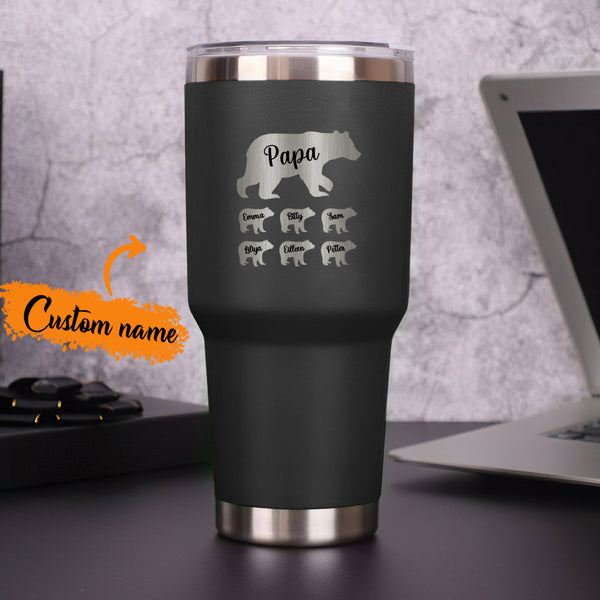 Personalized Papa Bear Tumbler Travel Mug Gift for Father's Day Gift for Dad Grandpa - Blue