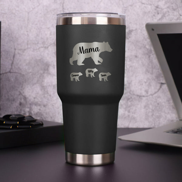 Personalized Mama Bear Tumbler Travel Mug Gift for Mother's Day Gift for Mom Grandma - Pink