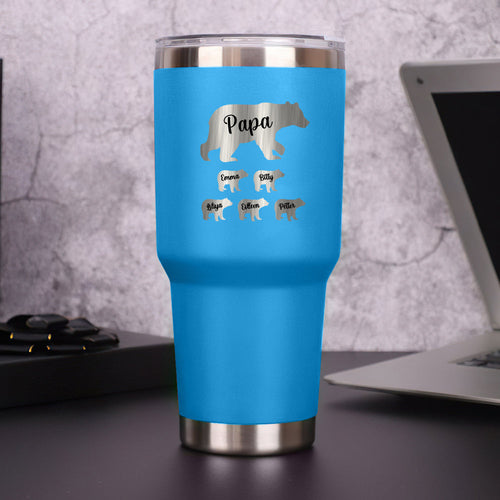 Personalized Papa Bear Tumbler Travel Mug Gift for Father's Day Gift for Dad Grandpa - Blue