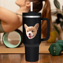 Custom Face 40oz Insulated Mug with Handle and Straw Stainless Steel Custom Travel Cup Gift for Family Friends Couples - SantaSocks