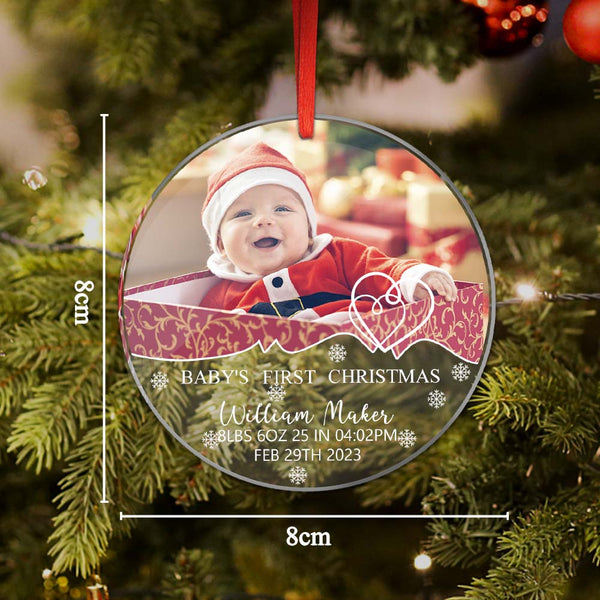 Baby's First Christmas Custom Photo Name Birthday Acrylic Ornament 2023 Christmas Gift