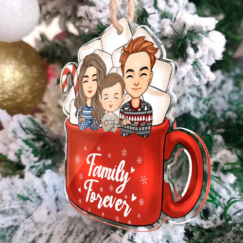 Custom Family Coffee Cup Ornaments Cartoon Personalized Hairstyle Clothes Name Christmas Gifts For Family