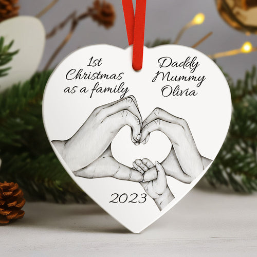 Custom Christmas Tree Decor Personalized Name Heart Ornament First Christmas as a Family
